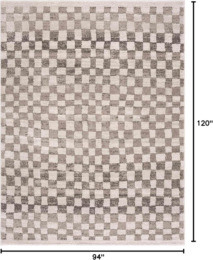 Hauteloom Pertek Modern Checkered Area Rug - Modern Geometric Carpet for Living Room, Kids Room, Nursery - Bohemian Boho Carpet - Brown, Beige, Cream - 7'10" x 10'