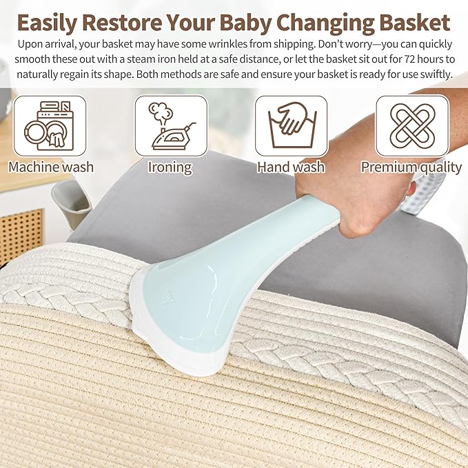 Deluxe Baby Changing Basket for Baby Dresser, Cotton Moses Baskets for Newborn, Babies Change Unisex Moses Changing Bassinet for Dresser, Foam Changing Pad Basket Changing Table Topper, Diaper Caddy