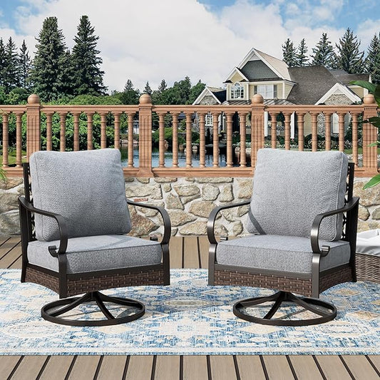Patio Swivel Chairs Set of 2, Outdoor Sofa Chairs with Deep Seating and 5.75" Cushions, Steel Frame Porch Furniture for Lawn Backyard Deck, Grey