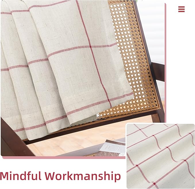DriftAway 2 Panels 100% Blackout Windowpane Plaid Linen Curtains Double Layer Drapes for Bedroom 72 Inches Long Farmhouse Thermal Insulated 3.25 Inch Rod Pocket Back Tab for Living Room Red