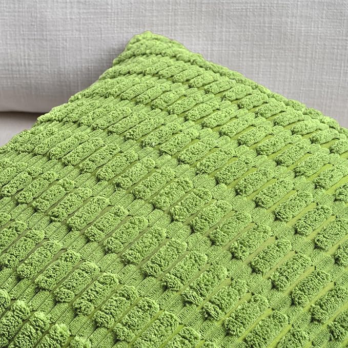 Fancy Homi 2 Packs Boho Lime Green Decorative Throw Pillow Covers 20x20 Inch for Couch Bed Sofa, Rustic Modern Farmhouse Home Decor, Soft Plush Corduroy Square Cute Cushion Case 50x50 cm