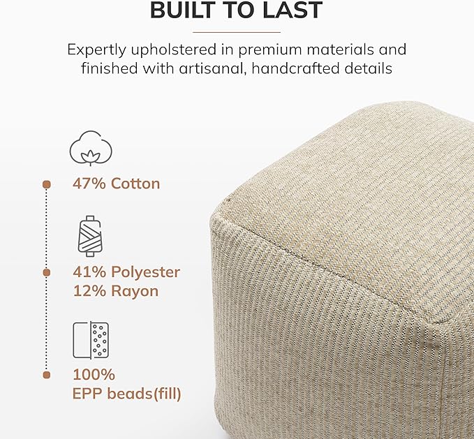 Anji Mountain 100% Handmade & Handcrafted Comfortable Home Décor Pouf Ottoman Footrest for Living Room, Bedroom, Nursery, Kidsroom, Patio Furniture - (20" x 20" x 20" - Natural)