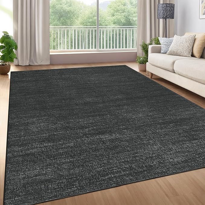Area Rug 4x6 Washable Bedroom Rugs Non Slip Modern Solid Color Large Living Room Throw Carpet Low Pile Minimalist Kitchen Rug Plain Accent Rug Mat Classic Boho Area Rugs for Nursery Entryway, Black