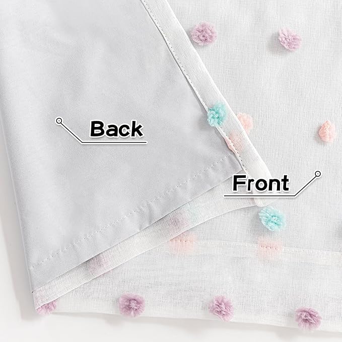 MYSKY HOME Total Blackout Curtains for Kids Bedroom Nursery Curtains 100% Light Block Doubled Curtains with Rainbow Pom Pom Sheer Window Drapes for Kitchen Room Darkening Grommet Set of 2, 52 x 54 in