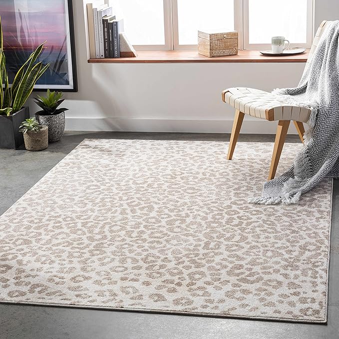 Hauteloom Bonhill Modern Animal Print Area Rug for Living Room, Bedroom, Dining Room - Bohemain Leopard Print Carpet - Tan, Terracota, Brown, Beige, Ivory - 7'10" x 10' (8x10)