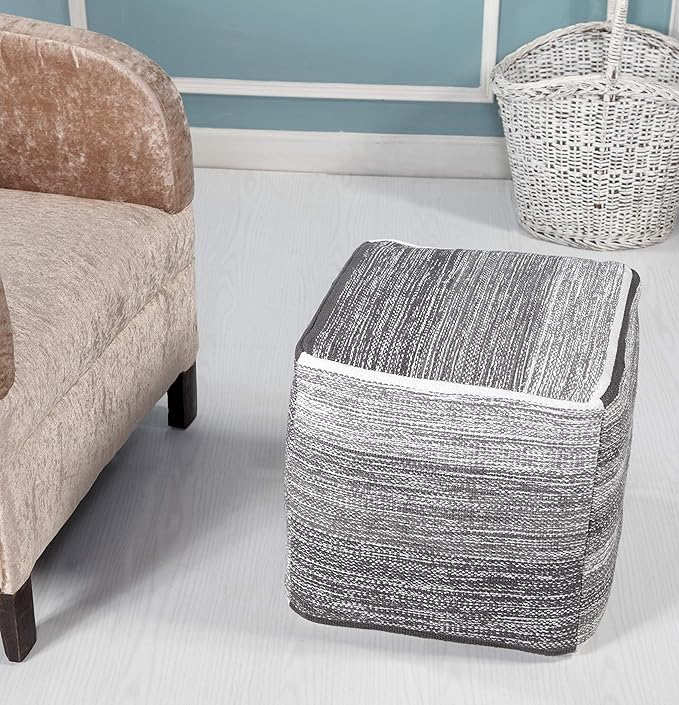 L.R. Resources Pablo Distressed Cubic Pouf Ottoman, 16" x 16", Grey