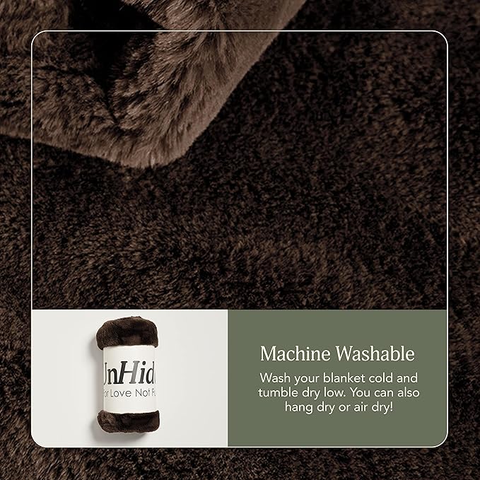 UnHide Lil’ Marsh - Faux Fur Blanket - Durable, Lightweight, Extra Soft Blanket - Machine Washable - Chocolate Hair, Medium (60" x 80")