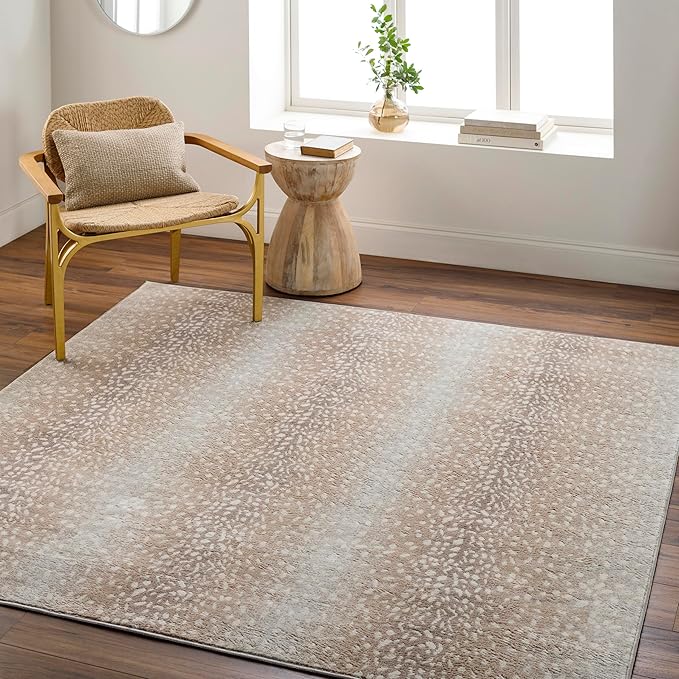 Livabliss Area Rugs - 8x8 Pablo Modern Antelope Print Camel Brown Square Area Rug for Living Room Bedroom - Animal Theme Non-Shedding Stain Resistant Large Carpet for Kitchen, Office (7'10" Square)