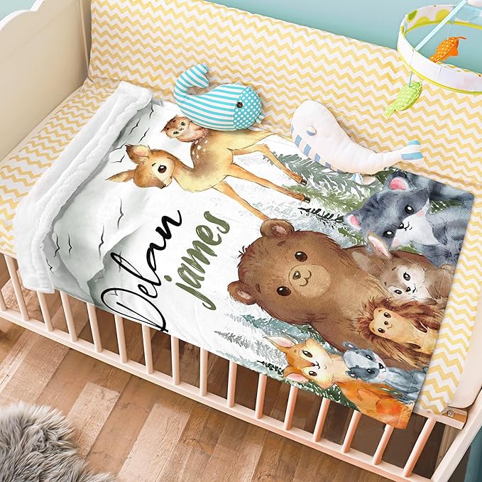 J&SBGFT Personalized Baby Blanket for Boys, Custom Name Receiving Blanket for Toddlers, Kids Nursery Stroller Crib Decor Throw 30"x40", Color18