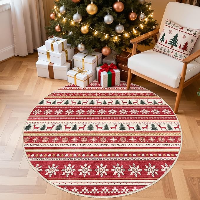 Area Rugs for Living Room Washable Living Room Rug Soft Neutral Indoor Floor Carpet Non-Slip Stain Resistant Modern Boho Rugs for Bedroom Dining Room Kids Room Nursery Office Home Red Green