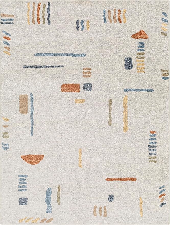 Mark&Day Washable Rugs, 2x4 Elbing Modern Beige Area Rug, Orange Blue Yellow Carpet for Living Room, Bedroom or Kitchen (2'3" x 3'9", Machine Washable)