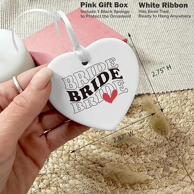 Heart Shaped Christmas Ornament-Engagement Gift for Bride to Be-Newly Engaged Future Mrs Keepsake-Bridal Shower or Bachelorette Party Present for Women Wedding Celebration Ornament