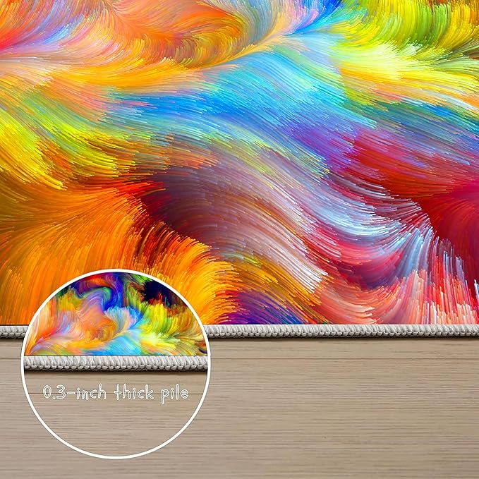 Abstract Ink Area Rugs 2x3ft Modern Style Art Multicolor Paint Background Rug,Colorful Aurora Color Swirl Watercolor Wave Mats,Home Decor Machine Washable Carpet