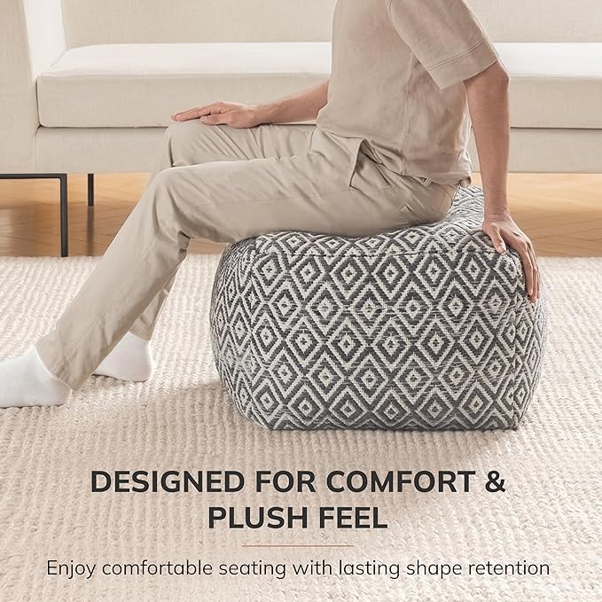 Anji Mountain 100% Handmade & Handcrafted Comfortable Home Décor Pouf Ottoman Footrest for Living Room, Bedroom, Nursery, Kidsroom, Patio Furniture - (22" x 22" x 16" - Charcoal)