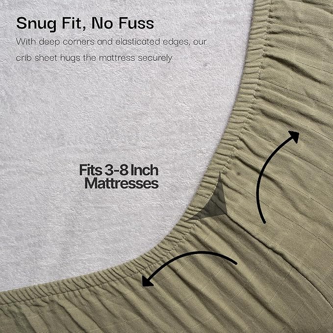 Salt Earth 100% Organic Cotton Muslin Standard Fitted Crib Sheet, 52"x28", 2 Pack Soft Breathable Natural Cotton Sheets Baby Mattress Bed Sheets, No Slip Neutral Baby Crib Sheet (Green & Star)
