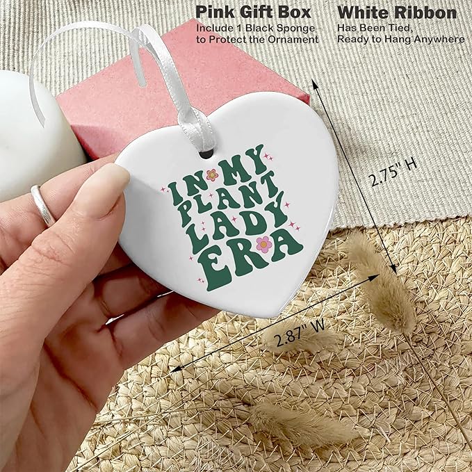 Heart Shaped Christmas Ornament-Plant Lady Gift-Botanical Gardening Lover Present for Mother or Friend-Mother's Day Birthday Keepsake-Ceramic Ornament Home Decor in My Plant Lady Era