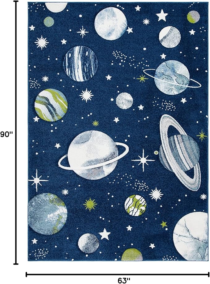 SAFAVIEH Carousel Kids Collection Area Rug - 5'3" x 7'6", Navy & Ivory, Non-Shedding & Easy Care, Ideal for High Traffic Areas for Boys & Girls in Playroom, Nursery, Bedroom (CRK103N)