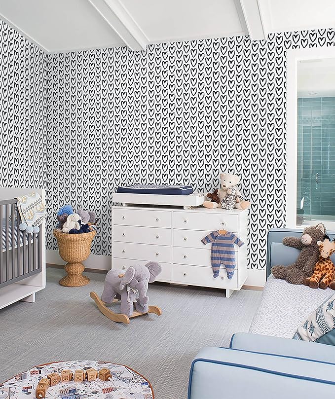 Timeet Black White Wallpaper - Peel & Stick 17.7"x118" Modern Wall Decoration