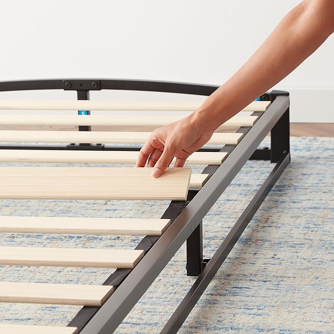 Amazon Basics Metal Platform Bed Frame with Wood Slat Support, 6 Inches High, Twin, Black