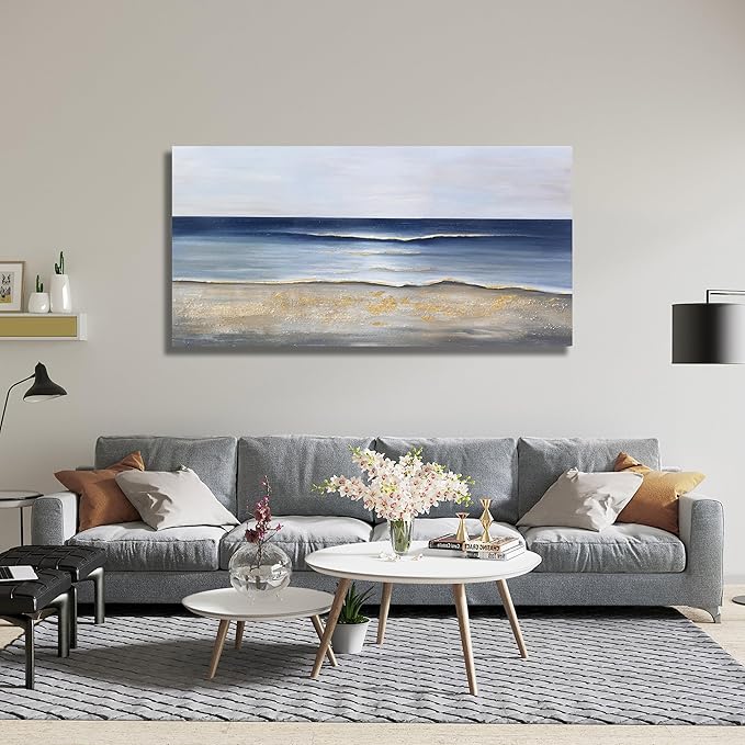 Yuaxker Ocean Canvas Wall Art Blue and Gold Wall Decor Modern Aesthetic Canvas Painting Super Large Size Artwork for Living Room Bedroom Dinning Room Office 30x60 inch