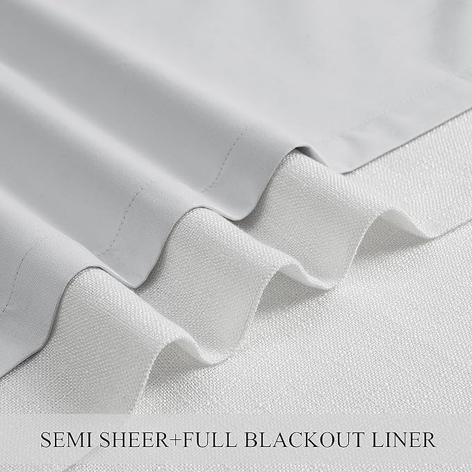 Pinch Pleated Blackout Curtain Panels with Full Blackout Liner Linen Texture Window Treatment Sets with Back Tab for Living Room Bedroom Thermal Insulated Drape with 9 Hooks, 40"x72"x2, White