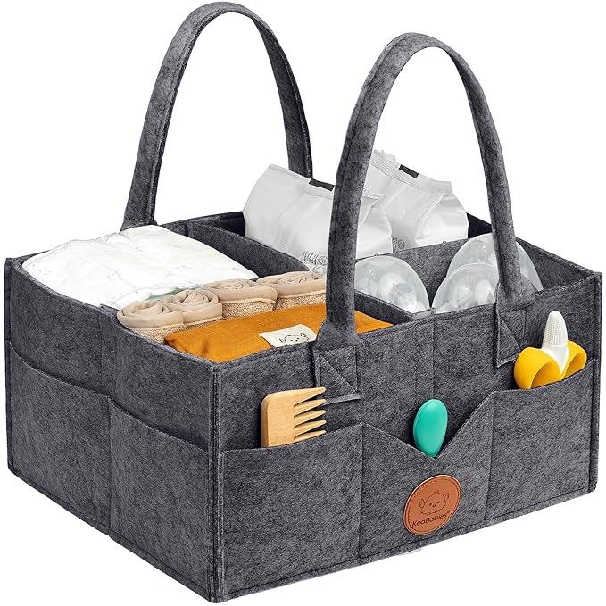 KeaBabies Baby Diaper Caddy Organizer with Handle - Portable Baby Organizers and Storage for Nursery, Changing Table, Large Travel Car Caddy, Girls, Boys Shower Gift Basket, New Mom Gifts(Mystic Gray)