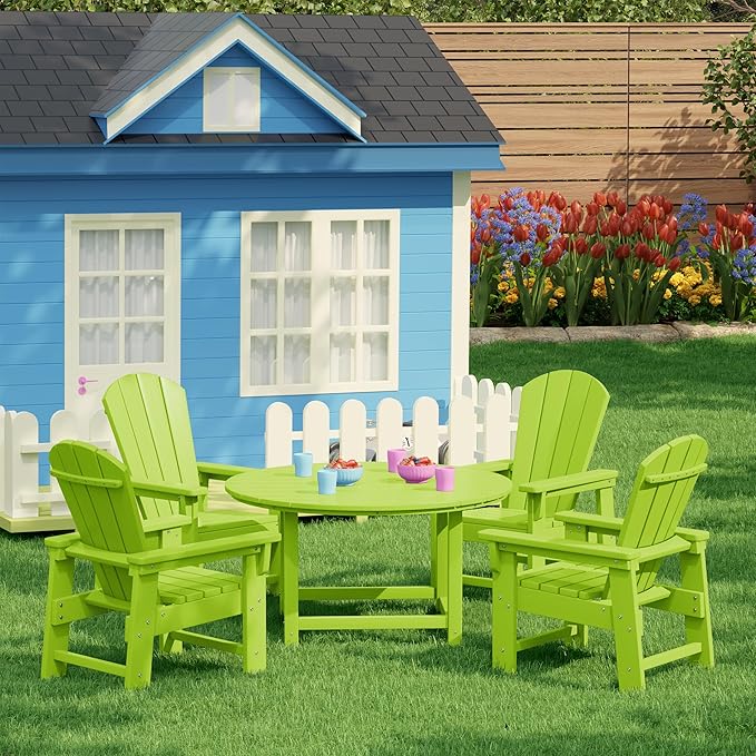 Costaelm Paradise Kids 5-Piece HDPE Outdoor Patio Round Dining Table and Chairs Set, Lime