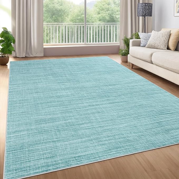 5x7 Washable Rugs Non Slip Minimalist Area Rug for Bedroom Soft Low Pile Solid Color Large Bedroom Throw Carpet Stain Resistant Classic Neutral Area Rug Plain Boho Rugs for Kitchen Nursery, Blue