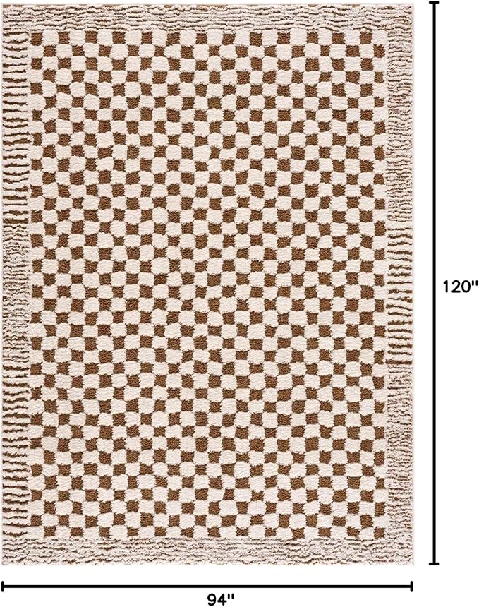 Hauteloom Leryn Living Room, Bedroom Area Rug - Checkered - High Pile - Bone - 7'10" x 10'