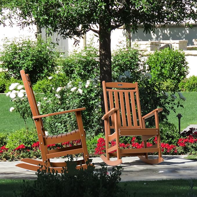 FUNBERRY Outdoor Rocking Chairs Set of 4, HDPE All Weather Poly Lumber Rocker, High Back Patio Rockers Easy Assembly