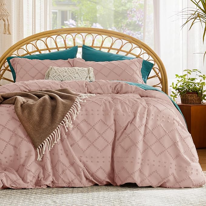 Bedsure Boho Twin Duvet Cover Size - Pink Breathable & Soft Boho Bedding, Machine Washable Comforter Cover for All Seasons, Includes 1 Duvet Cover 68"x90" with 1 Pillow Sham & Zipper Closure