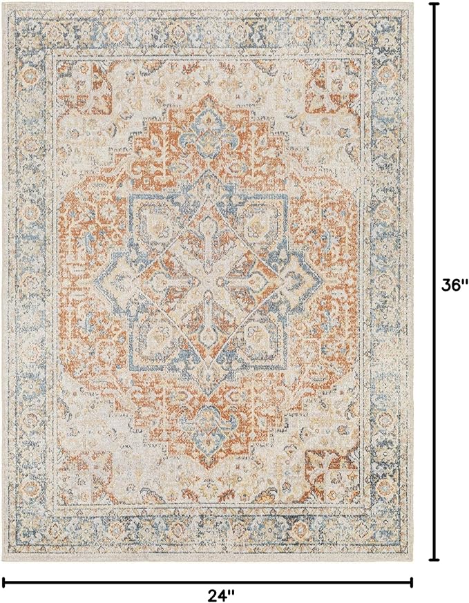 Mark&Day Washable Rugs, 2x3 Hollenberg Traditional Burnt Orange Area Rug, Orange Blue Beige Carpet for Living Room, Bedroom or Kitchen (2' x 3', Machine Washable)