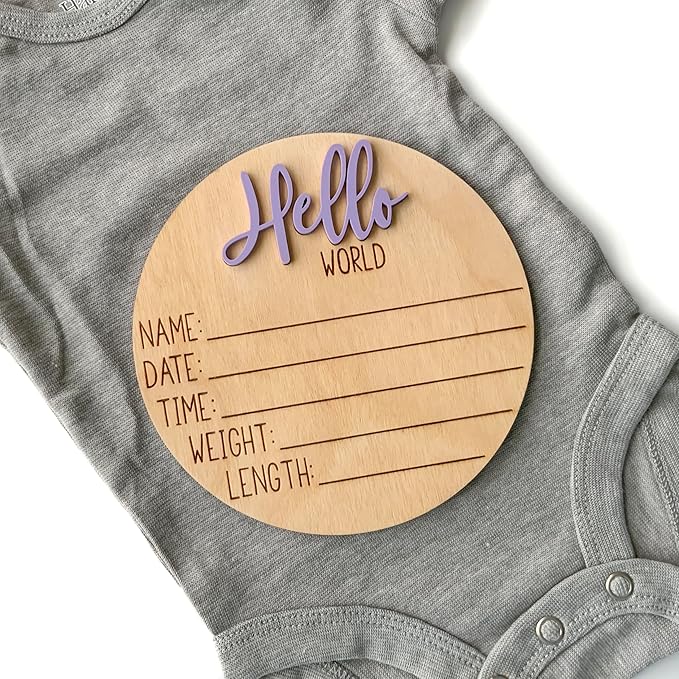 Hello World Newborn Sign, Baby Announcement Sign, Birth Announcement Sign, Hello World Nursery Sign, Baby Hospital Sign, Photo Prop for baby girl boy - (Lilac)