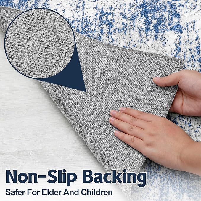 Area Rug 2x3 Washable Rug: Soft Small Entryway Rug with Anti-Slip Backing Non-Shedding Stain-Resistant Abstarct Modern Carpet for Kitchen Bedroom Indoor Front Entrance-Gray/Blue