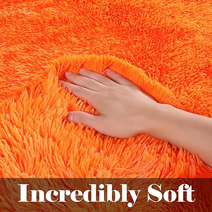 ONASAR Orange Rugs for Living Room Bedroom, 5x8 Washable Fluffy Bedside Area Rug, Soft Plush Shaggy Indoor Floor Carpet for Nursery Kids Girls Boys Teen Dorm Home Office Decor Aesthetic