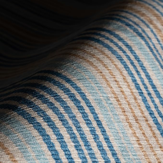 Dash & Albert Tyne Blue Machine Washable Rug, 3 X 5 Feet, Blue/Tan Stripe Pattern