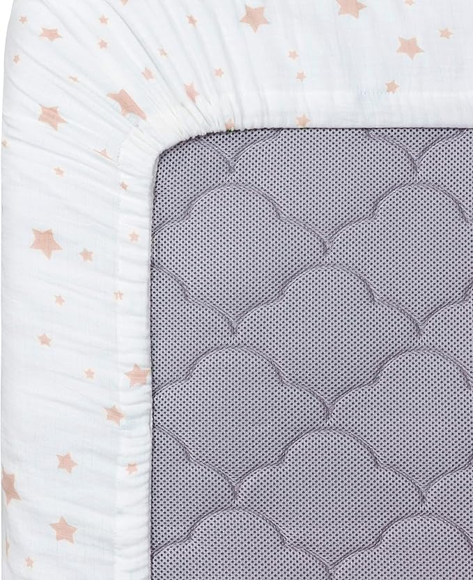 Newton Baby Fitted Mini Crib Sheets (2-Pack) | Organic Muslin Cotton, Breathable & Soft Baby Sheets, Washable Baby Mattress Sheets, Fits Mini Crib Mattresses 24" x 38", Stardust Coral & Plain White