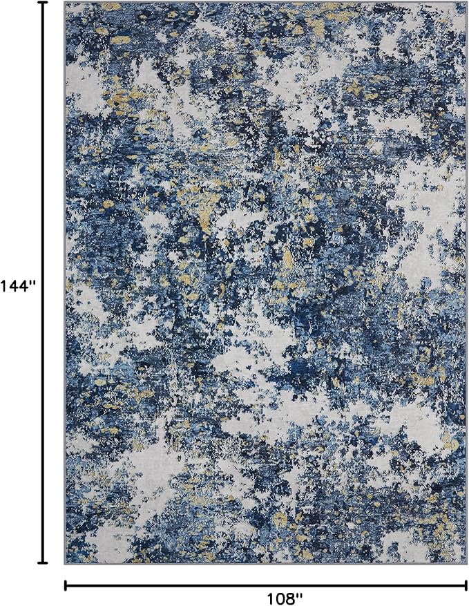 Area Rug 9x12 Living Room: Large Washable Rug with Anti-Slip Backing Non-Shedding Stain-Resistant Soft Abstract Carpet for Bedroom Dining Room Nursery Home Office (Blue/Multi)