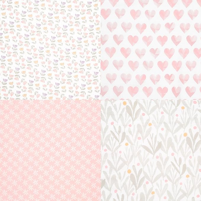 aden + anais Essentials Swaddle Blanket, Boutique Muslin Blankets for Girls & Boys, Baby Receiving Swaddles, Ideal Newborn & Infant Swaddling Set, Perfect Shower Gifts, 4 Pack, Piece of My Heart