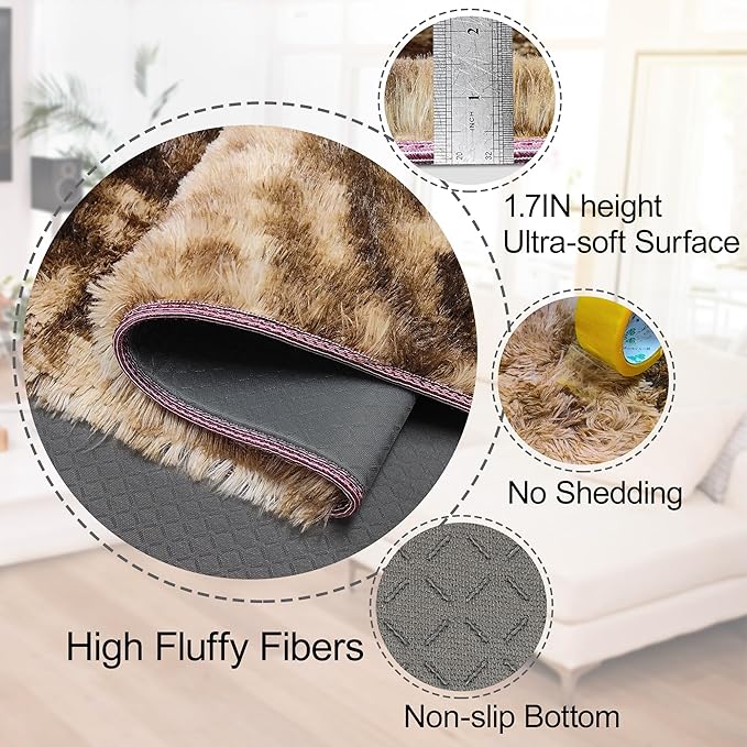 2x6 ft Soft Brown Runner Rugs for Bedroom Living Room Plush Fluffy Rug Shag Rug Carpet Non Slip Washable for Nursery Dorm Fuzzy Bedside Rug Runner for Kids Girls Room Home Decor