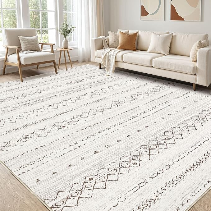 Area Rugs for Living Room Washable Living Room Rug Soft Neutral Indoor Floor Carpet Non-Slip Stain Resistant Modern Boho Rugs for Bedroom Dining Room Kids Room Nursery Office Home Brown