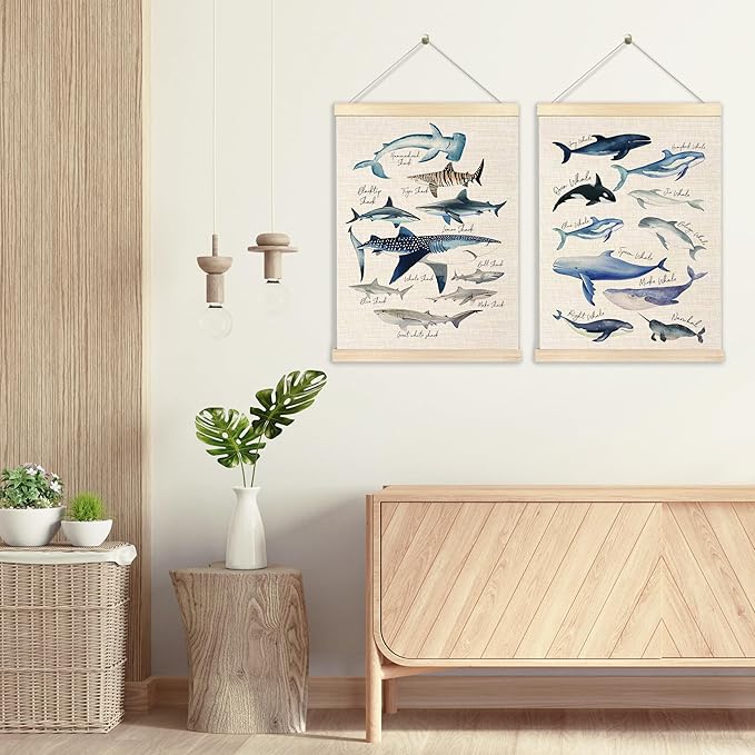 Ecezatik Whale Wall Art Set of 2, Whale Posters, Hanging Wall Art Decor for Classroom, Nursery, Kids Room, Playroom, Beach, Ocean Room Decor, 12x16 Inch