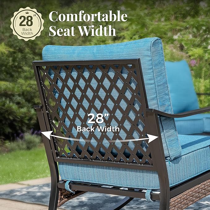 Outdoor Patio Leg Sofa Chairs Set of 2 Steel Frame Porch Furniture with Deep Seating and 5.75" Cushions for Lawn Backyard Deck, Peacock Blue