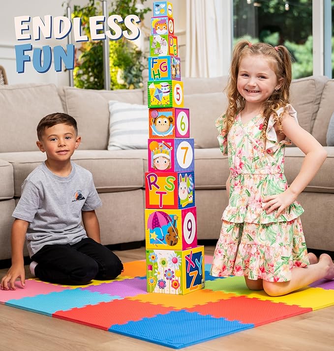 TOYVELT Foam Puzzle Floor Mat for Kids 12x12-32 Interlocking Play Mat Tiles with Colors - Educational Large Puzzle Foam Floor Tiles for Crawling, Non-Toxic