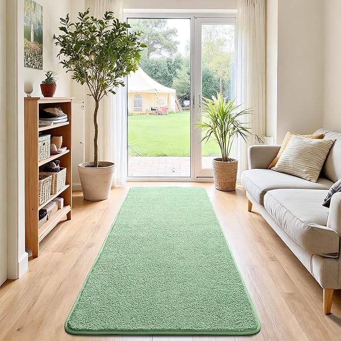 Chicrug 2x6 Minimalist Washable Runner Rugs for Bedroom Hallway, Modern Soft Memory Foam Rug for Kids Nursery, Low Plie Indoor Runner Entryway Carpet for Dorm Kitchen Bedside Room Decor, Sage Green