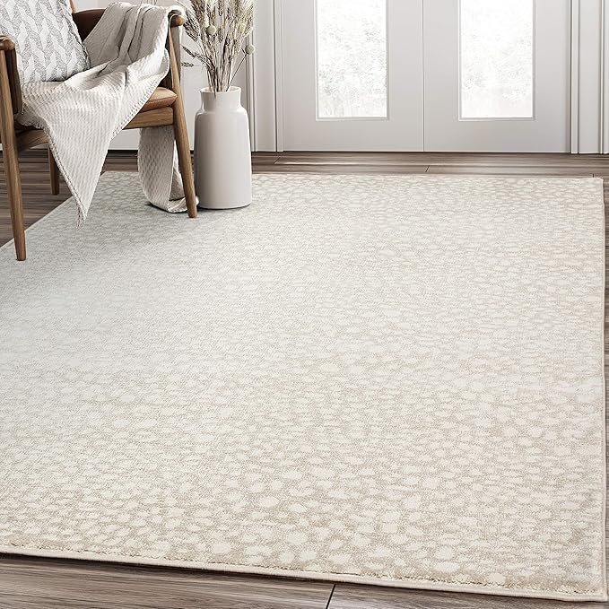 Abani Beige Cheetah Print 5'3" x 7'6" Area Rug Rugs, Arto Collection - Contemporary Durable Accent Rug