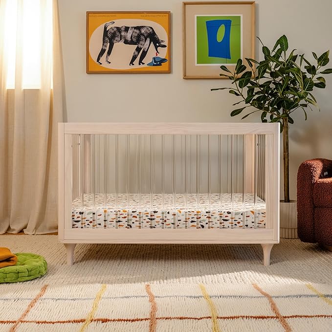 Babyletto Lolly 3-in-1 Baby Crib Convertible to Toddler Bed & Daybed, GREENGUARD Gold Certified, 4 Adjustable Heights, Includes Toddler Conversion Kit, Made of 100% Solid Wood - Washed Natural/Acrylic