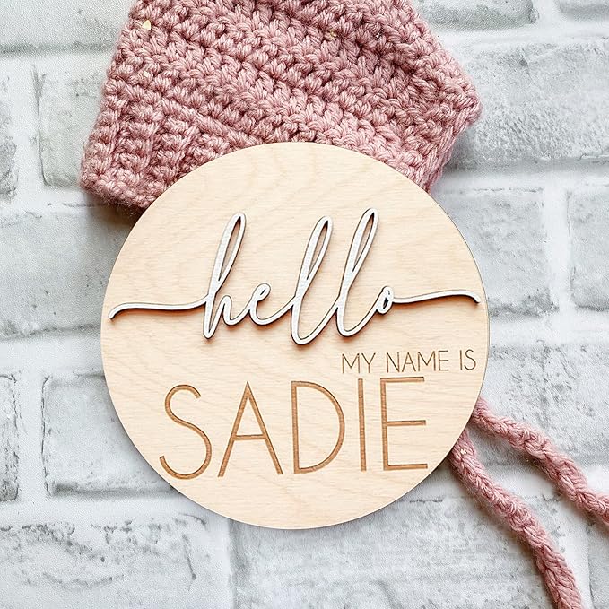 NAZENTI Personalized Baby Name Announcement Wooden Signs, Custom Hello My Name Is Name Sign For Hospital, Welcome Sign For Decor, Gifts For Baby Girl Or Boy Shower, Baby's Arrival Gifts