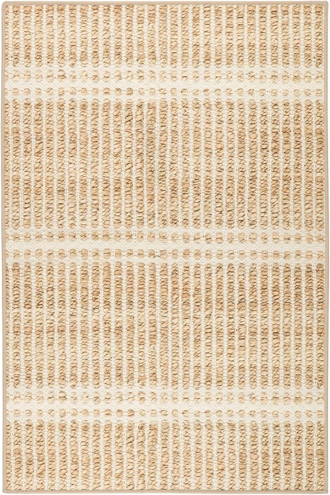 Dash and Albert Arbor Machine Washable Area Rug - 6' x 9' Neutral Stripe Washable Accent Rug Stain-Resistant, Anti-Slip, High Traffic Kitchen, Hallway, Mudroom