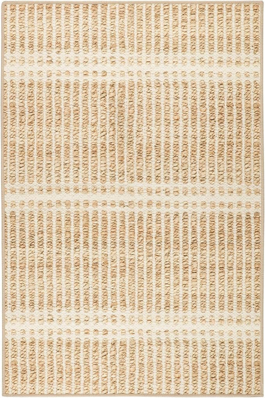 Dash and Albert Arbor Machine Washable Area Rug - 6' x 9' Neutral Stripe Washable Accent Rug Stain-Resistant, Anti-Slip, High Traffic Kitchen, Hallway, Mudroom